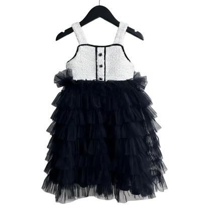 Girls Woolen Splicing Mesh Suspender Tutu Dress