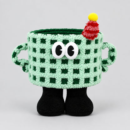 Adorable 3D Checkerboard Monster Storage Basket with Feet