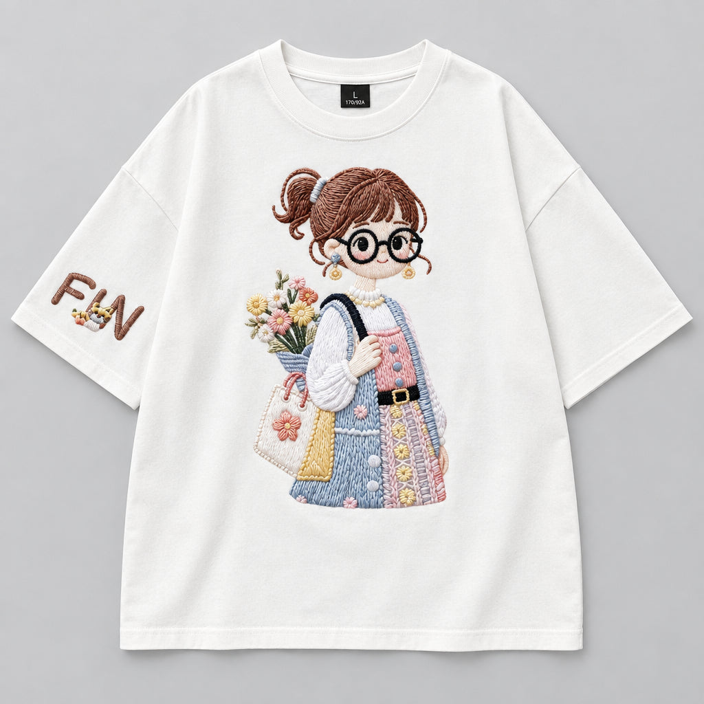 Women's Korean Style Embroidered Fun Oversized T-Shirt