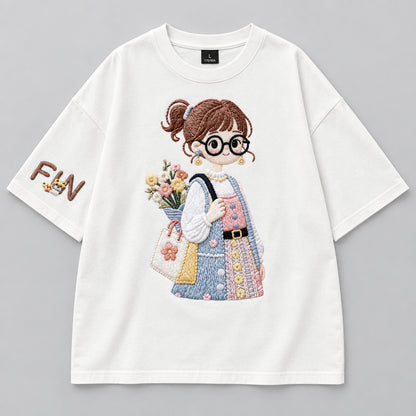 Women's Korean Style Embroidered Fun Oversized T-Shirt