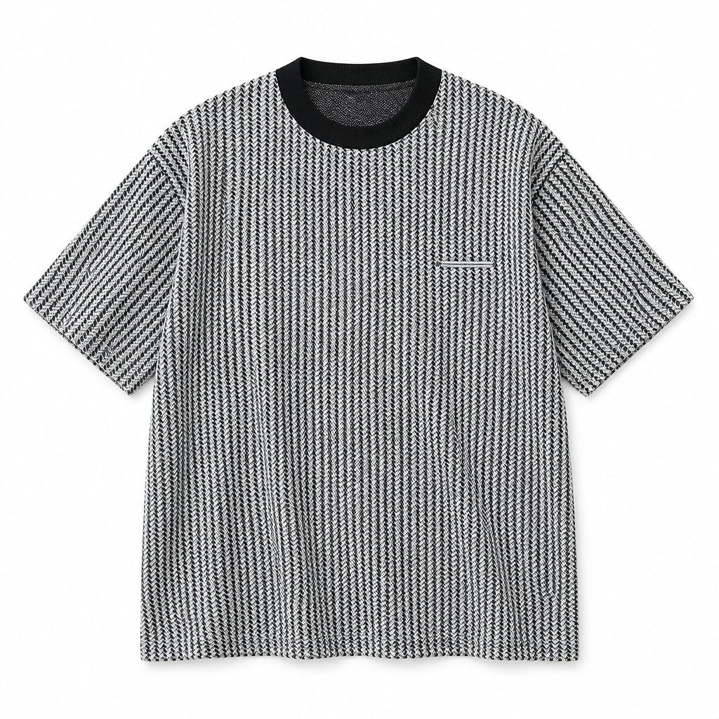 Men's Textured Knit Chevron Print Crew Neck T-Shirt