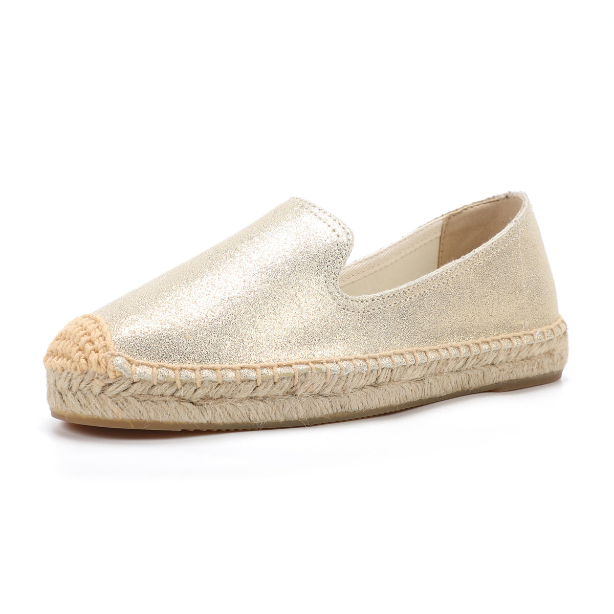 TONIVIS Women's Slip-On Cowhide Leather Espadrille Flats
