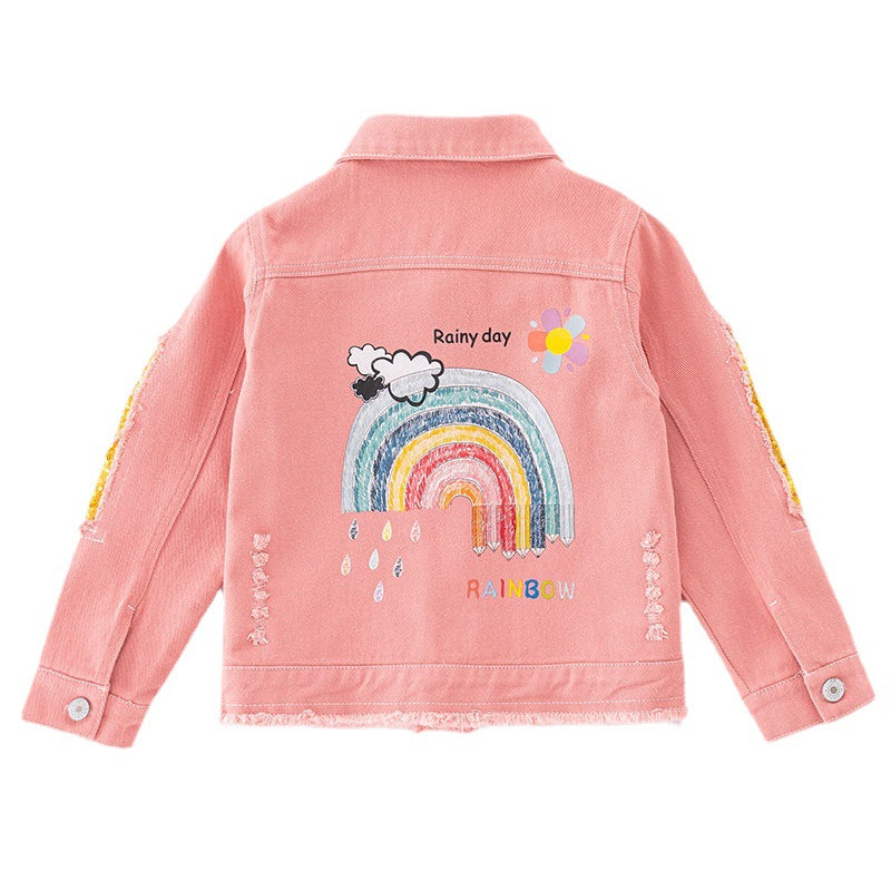 Girl's Bright and Fun Pink Distressed Denim Jacket