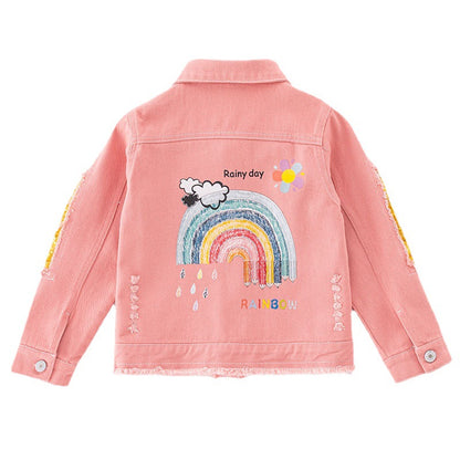 Girl's Bright and Fun Pink Distressed Denim Jacket