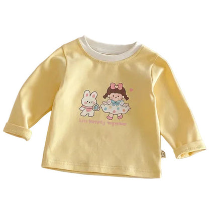 Girls' Cartoon Print Long Sleeves T-shirt 5-Piece Set