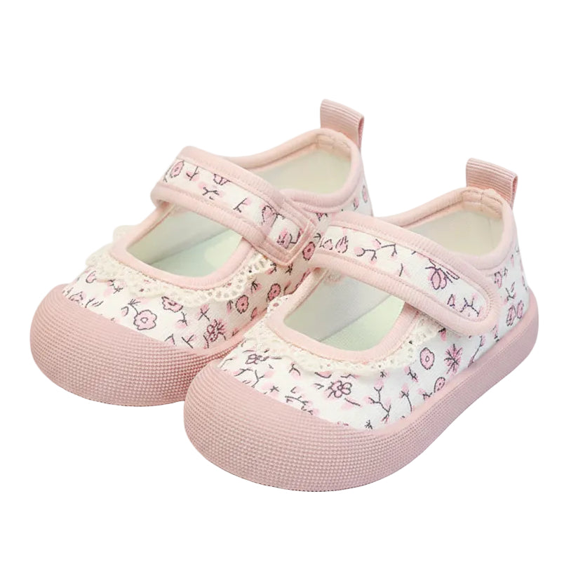 Gilr's Floral Canvas Mary Jane Shoes