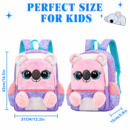Girl's 3D Plush Koala Bear School Backpack