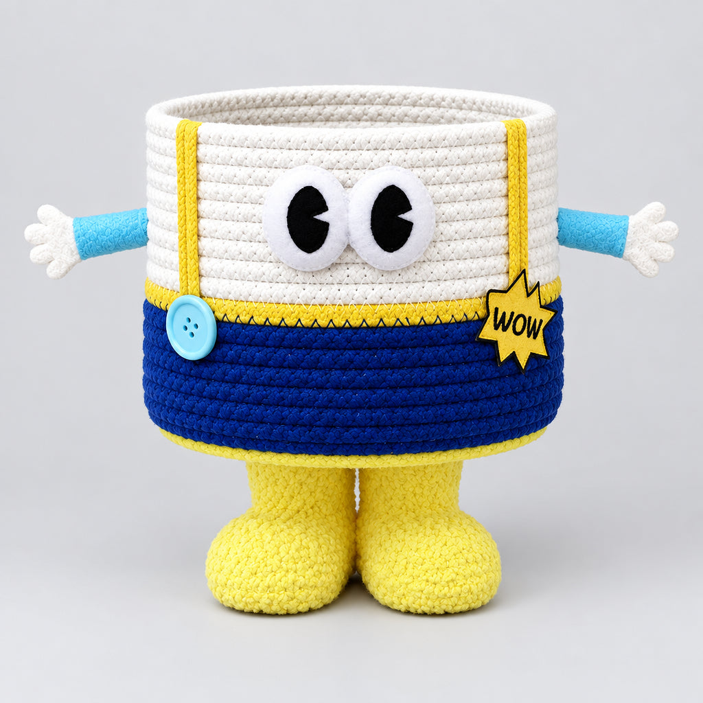Cute 3D Monster Woven Cotton Rope Storage Basket with Feet