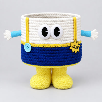Cute 3D Monster Woven Cotton Rope Storage Basket with Feet