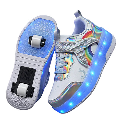 Kids Magical Light Up 2-in-1 Roller Skate Sneakers - Purple