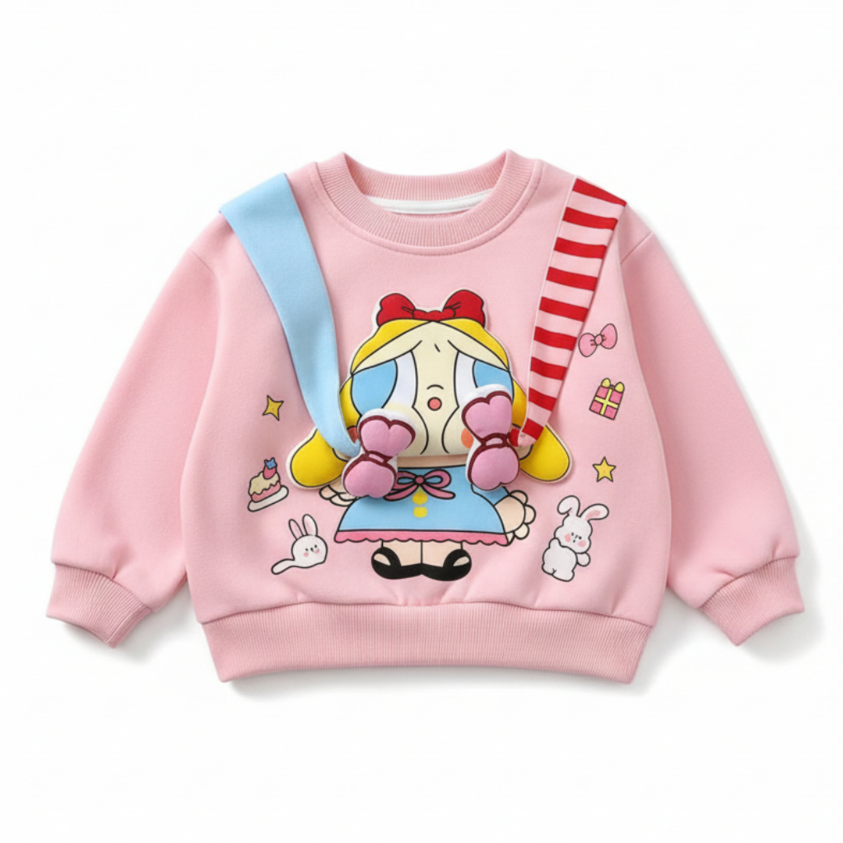 Girls 3D Cartoon Applique Pullover Sweatshirt