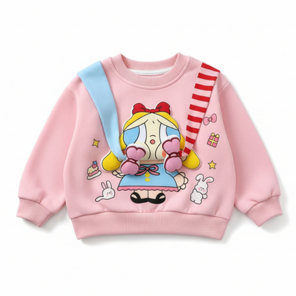 Girls 3D Cartoon Applique Pullover Sweatshirt
