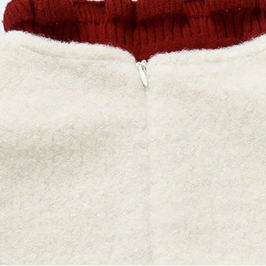 Girls Red Ribbed Turtleneck & Bunny Fleece Dress 2-Piece Outfit Set
