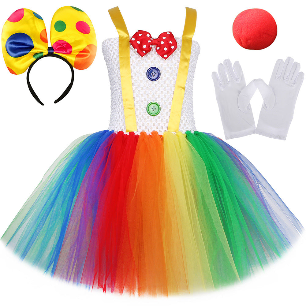 Girls Rainbow Clown Tutu Costume Set