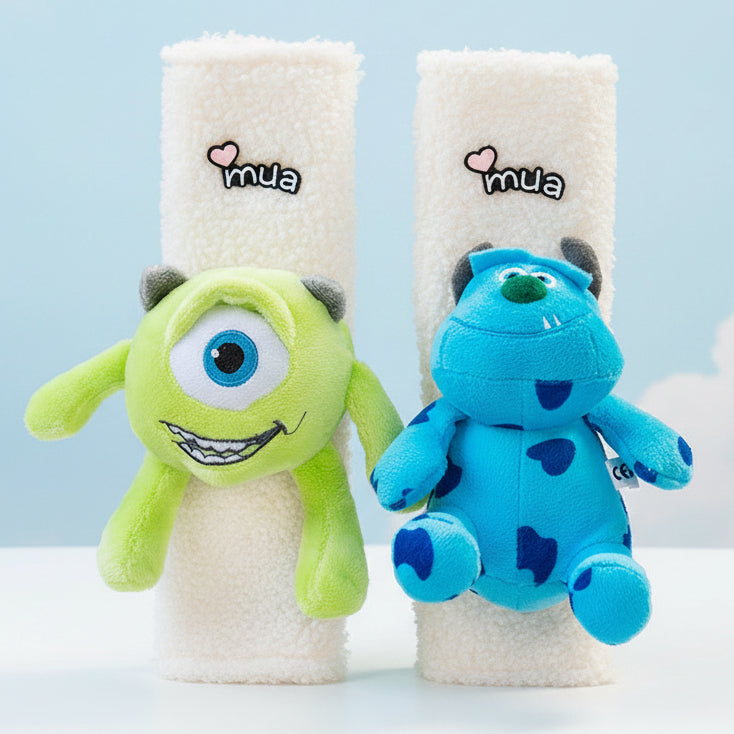 Adorable Disney Cartoon Plush Car Seat Belt Cover Set