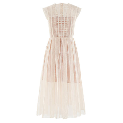 Fleur de Lace Beaded Sleeveless Midi Dress.