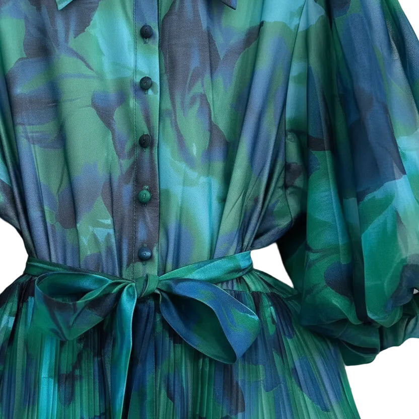 Roseate Puff Sleeve Volume Midi Dress.