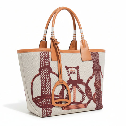 Women's Elegant Canvas Tote Bag - Stirrup Brown