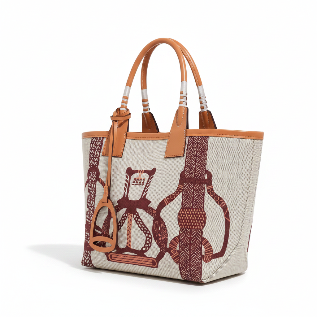 Women's Elegant Canvas Tote Bag - Stirrup Brown