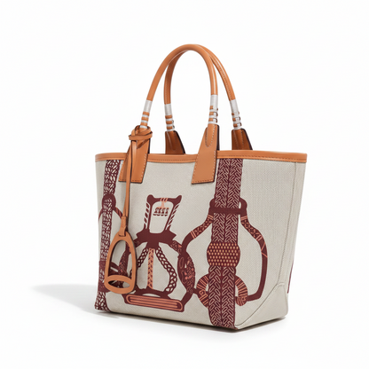 Women's Elegant Canvas Tote Bag - Stirrup Brown