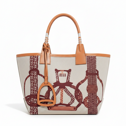 Women's Elegant Canvas Tote Bag - Stirrup Brown