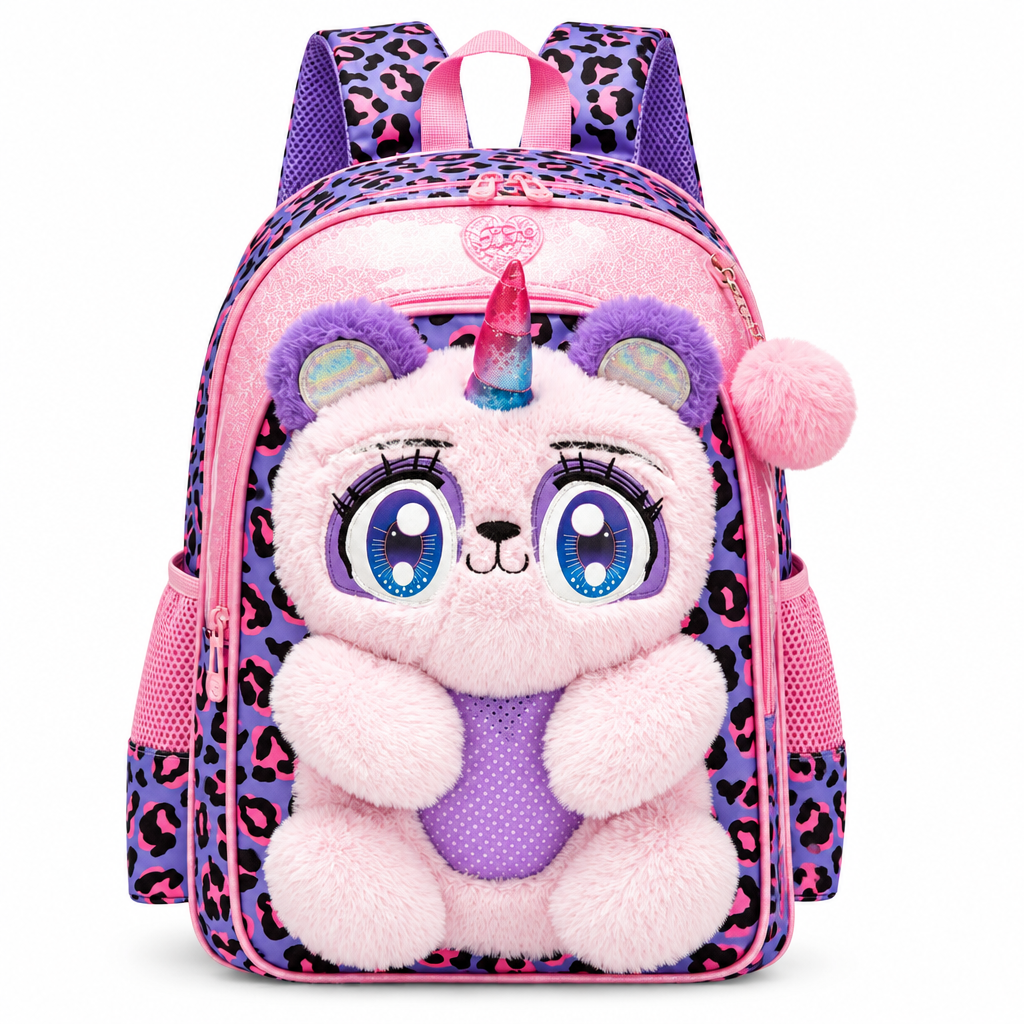 3-Piece 3D Plush Unicorn Bear School Bag Set / Backpack + Lunch Bag + Pencil Case