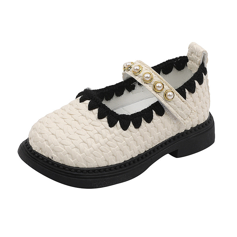 Girl's Aria Pearl Princess Soft Sole Mary Jane Shoes - Black
