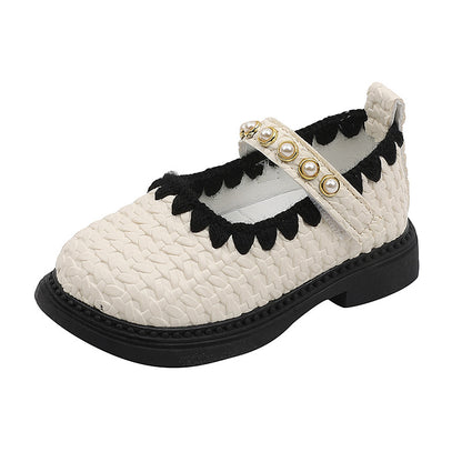 Girl's Aria Pearl Princess Soft Sole Mary Jane Shoes - Black