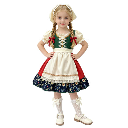 Girls Traditional Bavarian Dirndl Dress - Kids Oktoberfest & Storybook Costume Outfit