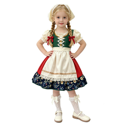 Girls Traditional Bavarian Dirndl Dress - Kids Oktoberfest & Storybook Costume Outfit