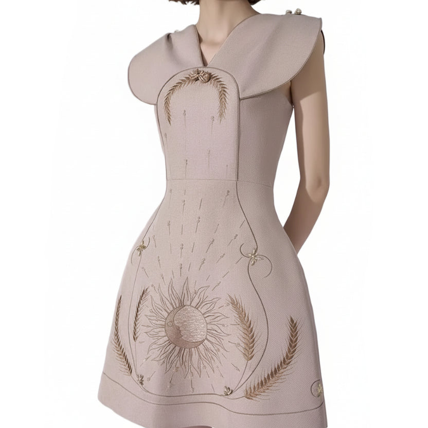 Moda Embroidered Temperament Mini Dress.