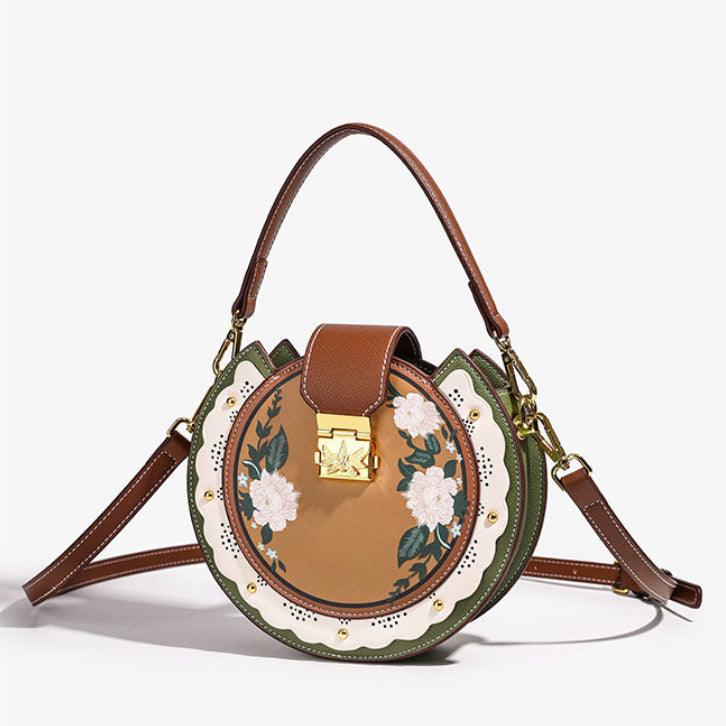 Vintage Floral Round Olive Crossbody