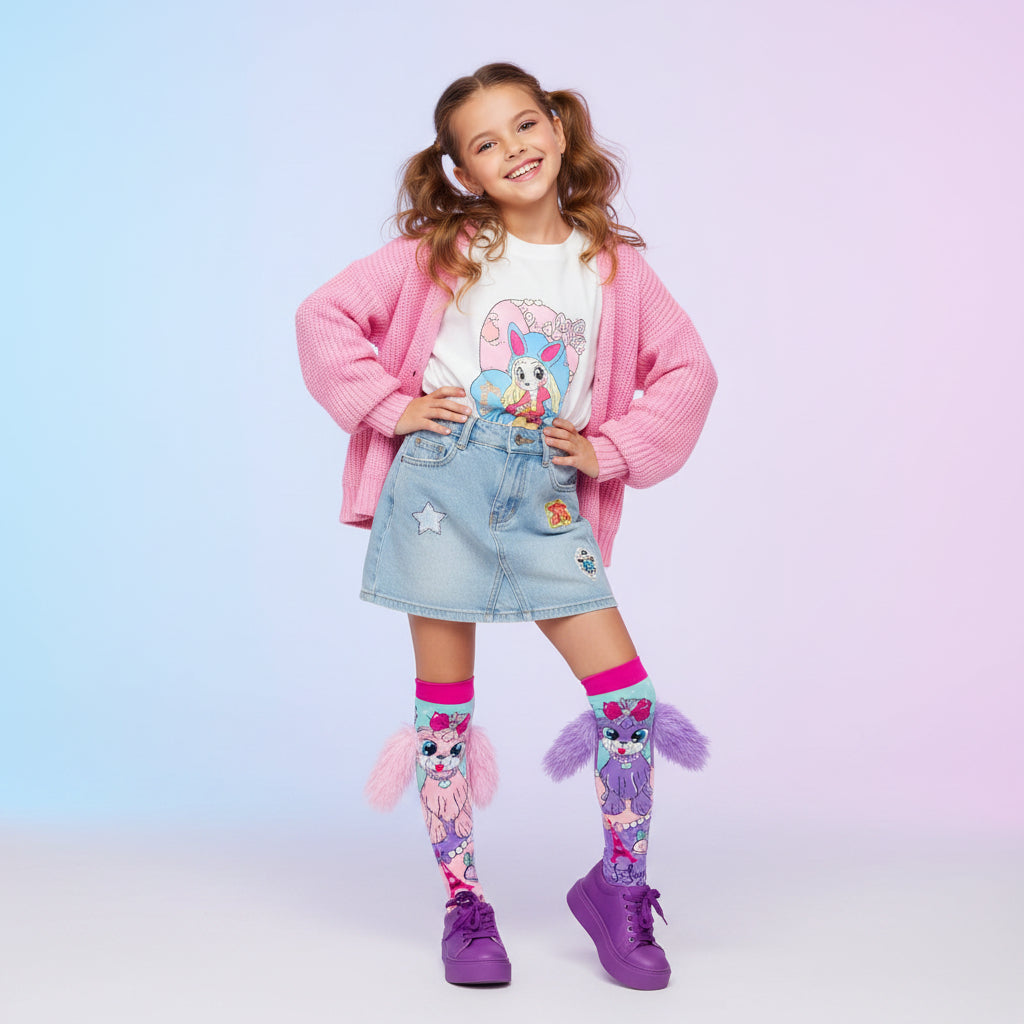 Puppy In Paris Children's Adorable Mismatched 3D Knee-High Crazy Socks