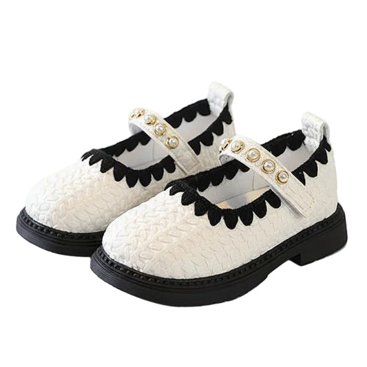 Girl's Aria Pearl Princess Soft Sole Mary Jane Shoes - White