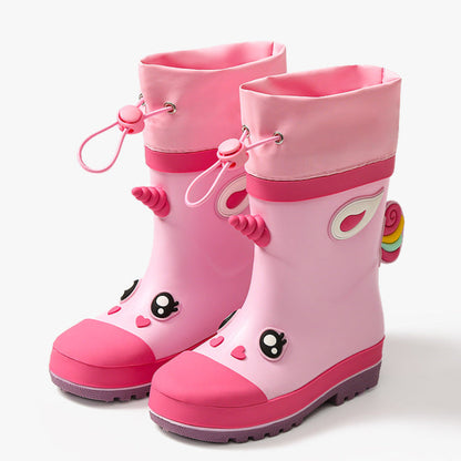 Kids Waterproof Cartoon Gumboots | Rain Boots with Splash-Proof Drawstring Cuff