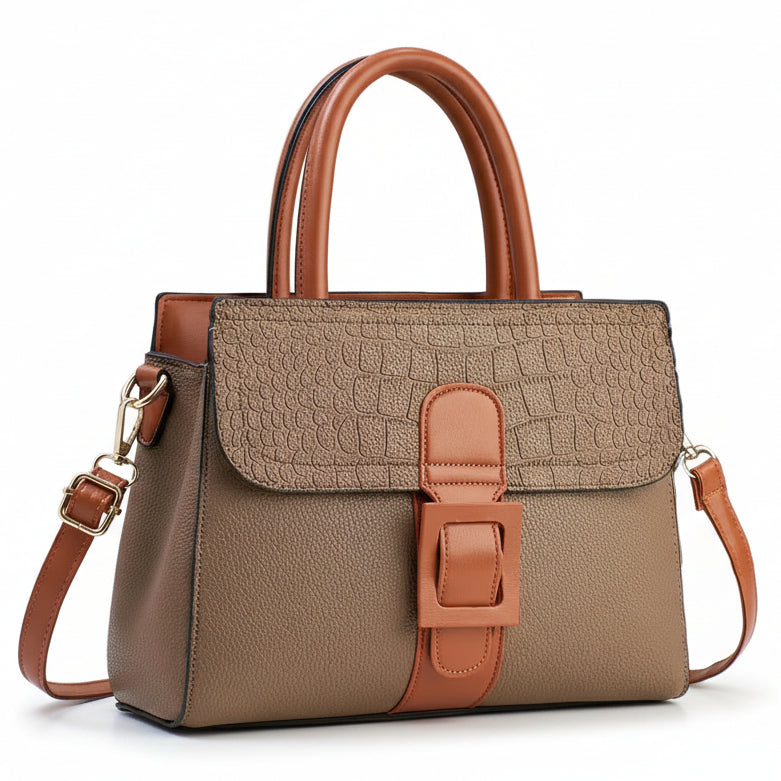 Patterned Linear Buckle Satchel Shoulder / Crossbody Bag