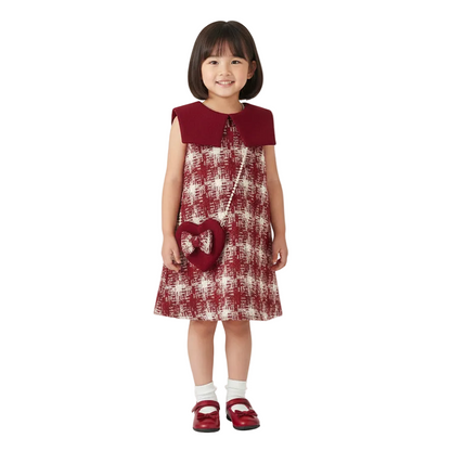 Girl's Crimson Plaid Princess Dress with Bag