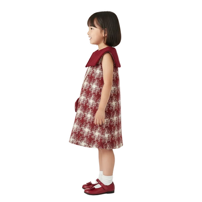 Girl's Crimson Plaid Princess Dress with Bag