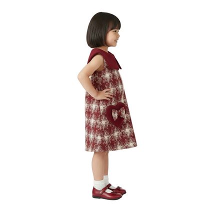 Girl's Crimson Plaid Princess Dress with Bag