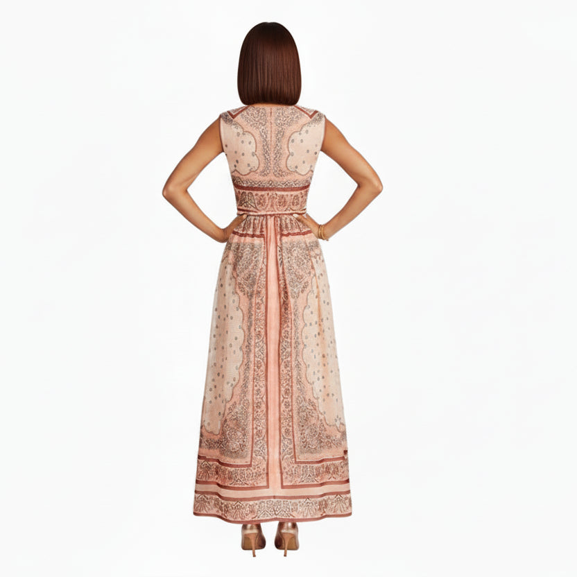 Eri Retro Plunging Neckline Sleeveless Dress.