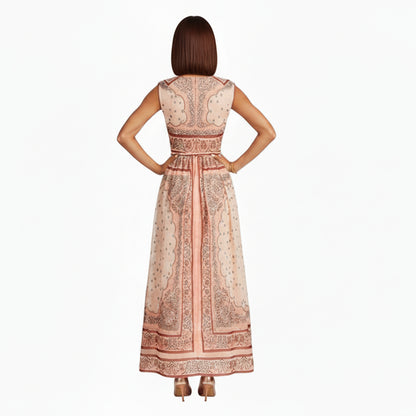 Eri Retro Plunging Neckline Sleeveless Dress.