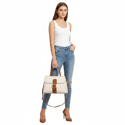 Linear Buckle Satchel Crossbody Bag / Handbag with Pouch