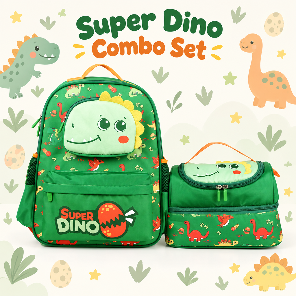 Supercute Super Dino School Backpack & Lunch Bag Set