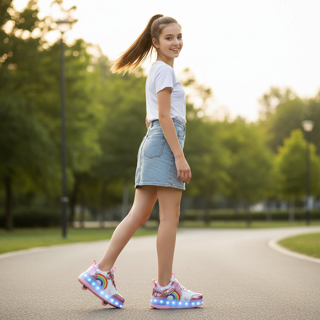 Kids Magical Light Up 2-in-1 Roller Skate Sneakers - Purple
