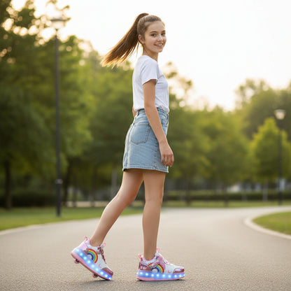 Kids Magical Light Up 2-in-1 Roller Skate Sneakers - Purple