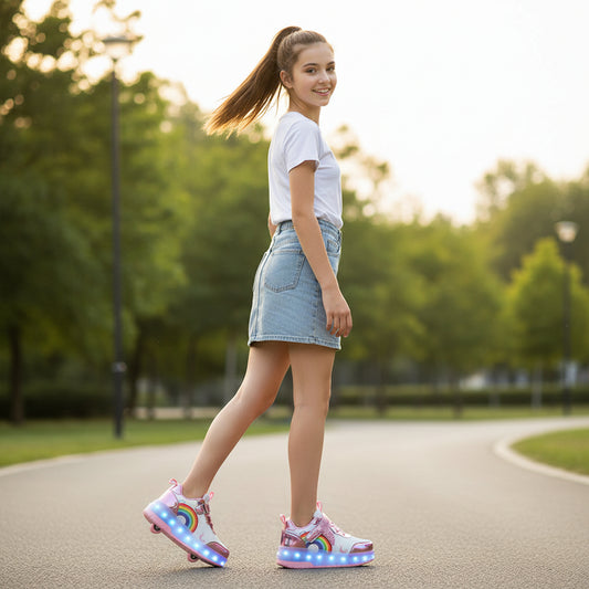 Kids Magical Light Up 2-in-1 Roller Skate Sneakers - Silver