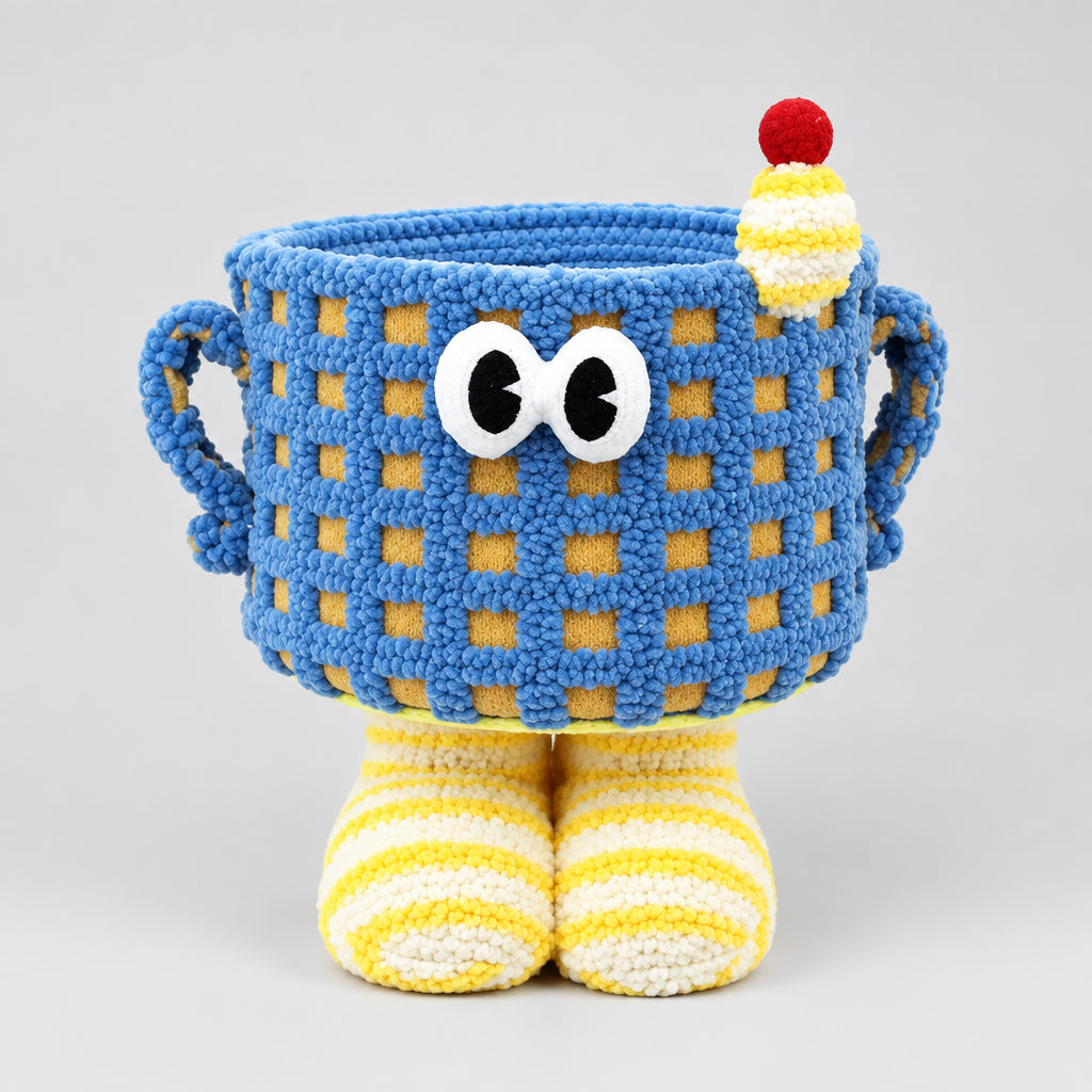 Adorable 3D Checkerboard Monster Storage Basket with Feet
