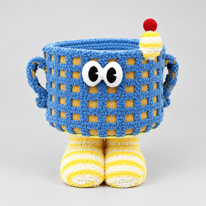 Adorable 3D Checkerboard Monster Storage Basket with Feet
