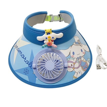Kids Sanrio Large Brim Sun Visor with Built-In Fan
