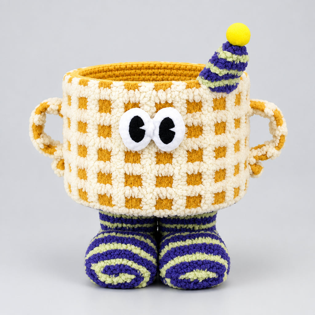 Adorable 3D Checkerboard Monster Storage Basket with Feet